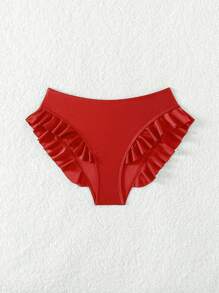 SHEIN Swim 2026 Spring/Summer New Red Side High-Cut Floral Trim Cute Vacation Bikini Bottoms - Red - View 8