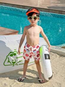 SHEIN Leap Crew 1 Piece Young Boys Boys Casual Sportswear With Macron Cartoon Donut Pattern Swimsuit Shorts Kids Outfits Young Boy Clothes Back To School Boys Set Suitable For Outdoor Swimming Kids Bathing Suits Suitable For Daily Use Suitable For School Suitable For Travel Suitable For Sports Suitable For Spring, Summer - Multicolor - View 1