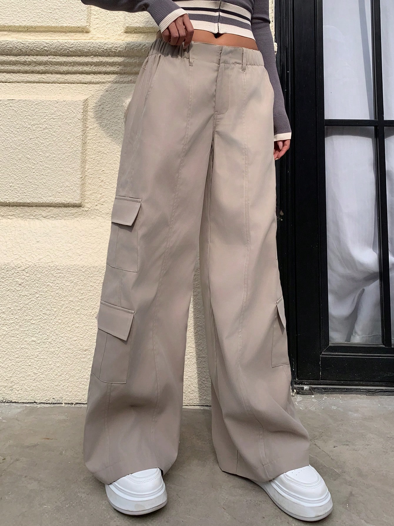 SHEIN EZwear بنطلون سروال كاجوال واسع من النساء بل...