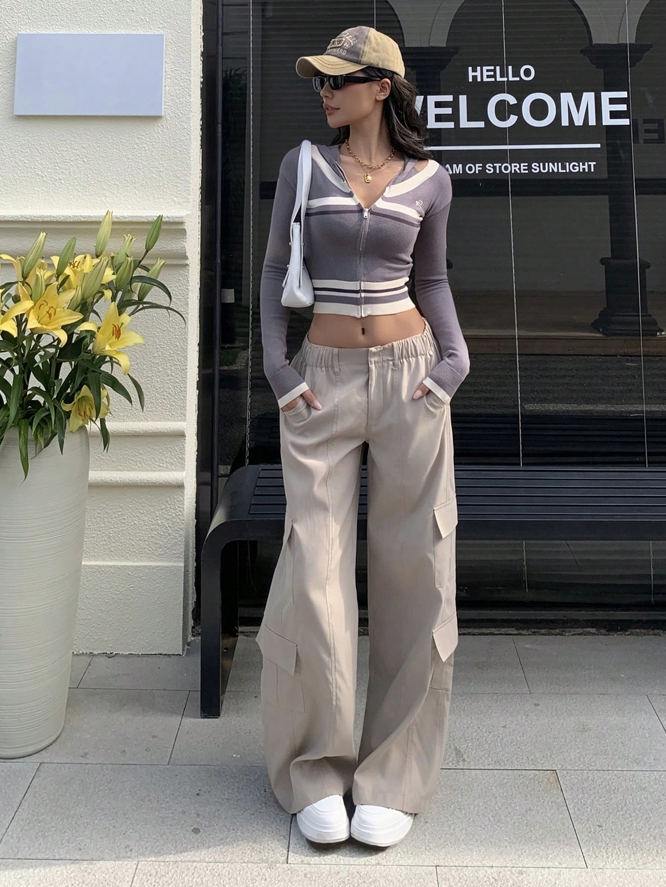 SHEIN EZwear بنطلون سروال كاجوال واسع من النساء بل...