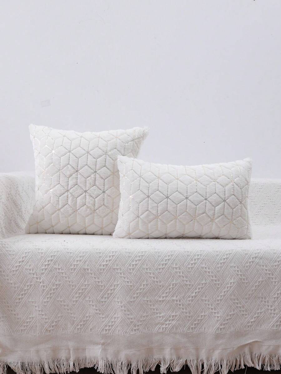 Housse de coussin en peluche métallique pour la décoration du salon et de la chambre à coucher - Blanc - Voir 1