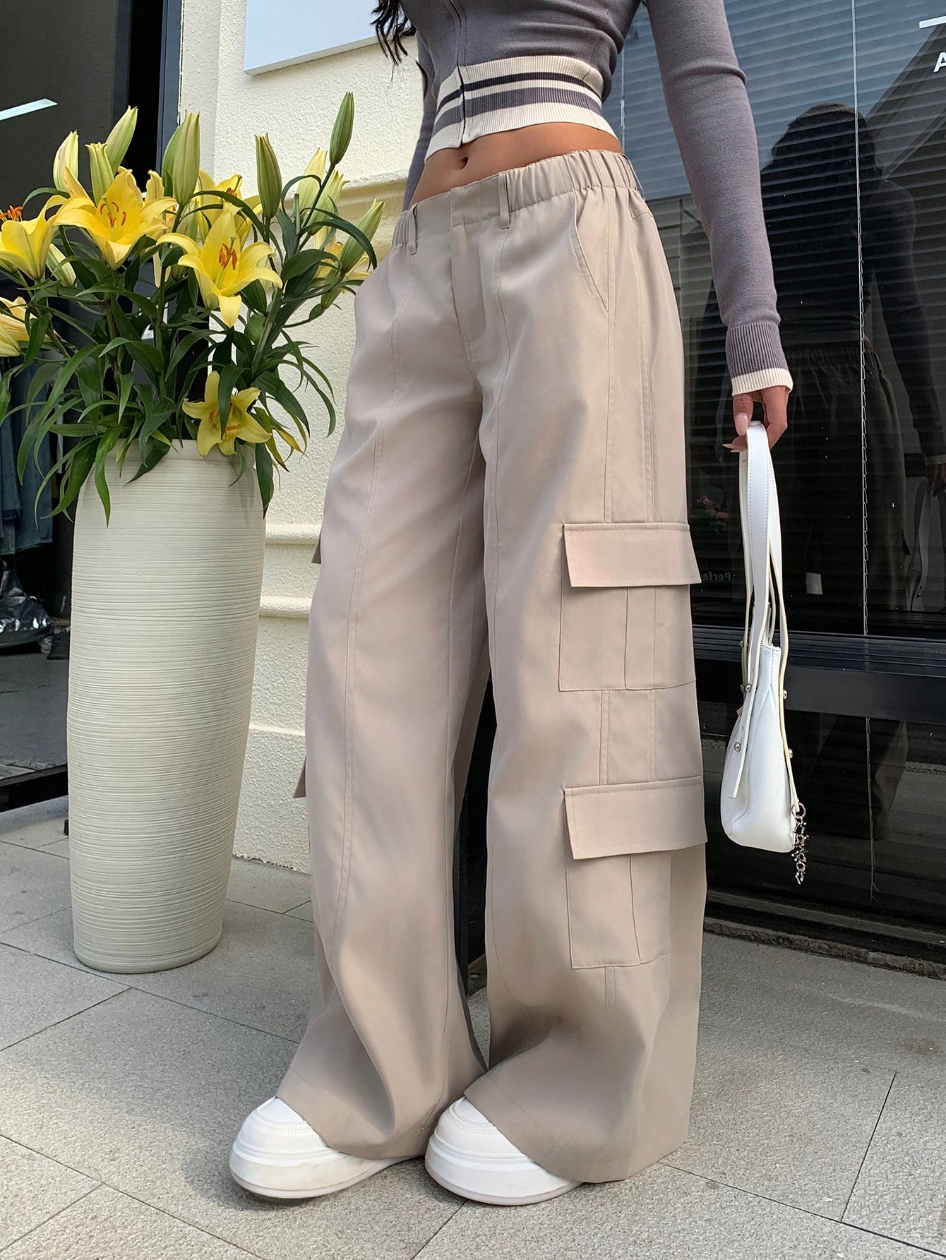 SHEIN EZwear بنطلون سروال كاجوال واسع من النساء بل...