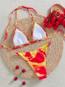 SHEIN Swim 2pcs/Set Women's Random Floral Print Sexy V-Neck Halter Wrapped Top And Triangular Bottom Casual Summer Swimwear - Multicolor - View 2