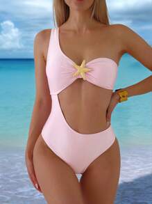 Swim Vcay Ladies' Springbreak Backless One Shoulder Pink Summer One-Piece Swimsuit For Beach Vacation - Pink - View 1