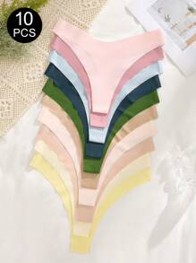 10pcs/Pack Women's No-Show Low Waist Seamless Comfortable & Fashionable Solid Color Underwear - Multicolor - View 2