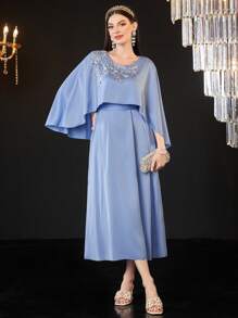 Al Najma 女士优雅浪漫花卉点缀珍珠刺绣派对礼服 - 藍色 - 查看 5