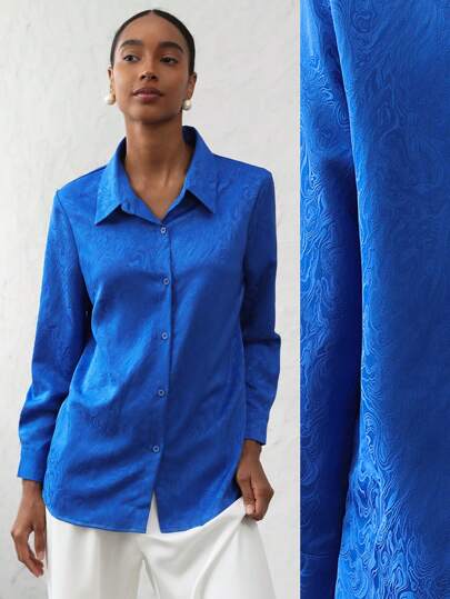 Aveloria Modichic 深蓝色纹理波浪图案优质面料优雅商务休闲高端复古长袖衬衫