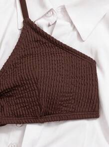 SHEIN Swim Conjunto de bikini con tela texturizada y tirantes cruzados para mujeres, ideal para el verano y vacaciones en la playa