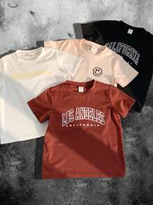 Compra 2 y llévate 1 gratis. Paquete de 3 camisetas de niño casual y deportivo con estampado de texto, un conjunto eficiente de gran valor adecuado para niños para volver al colegio, fiestas, eventos, diario, escuela y viajes en primavera y verano