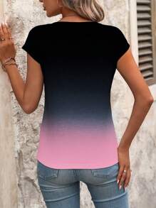 SHEIN Women's Ombre Dandelion & Butterfly Print Dolman V-Neck T-Shirt