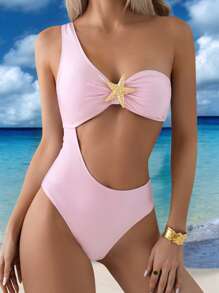 Swim Vcay Ladies' Springbreak Backless One Shoulder Pink Summer One-Piece Swimsuit For Beach Vacation - Pink - View 5