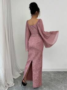 Modelyn Women's Heterogeneous Material Patchwork Diamond Button Jacquard Waist Fitted Bodycon Dress - Pink - View 2