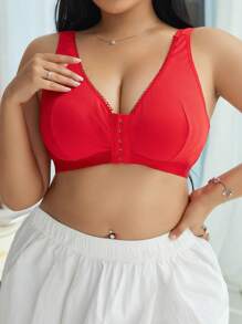 1pc Women Plus Size Front-Closure Wireless Bra - Red - View 1