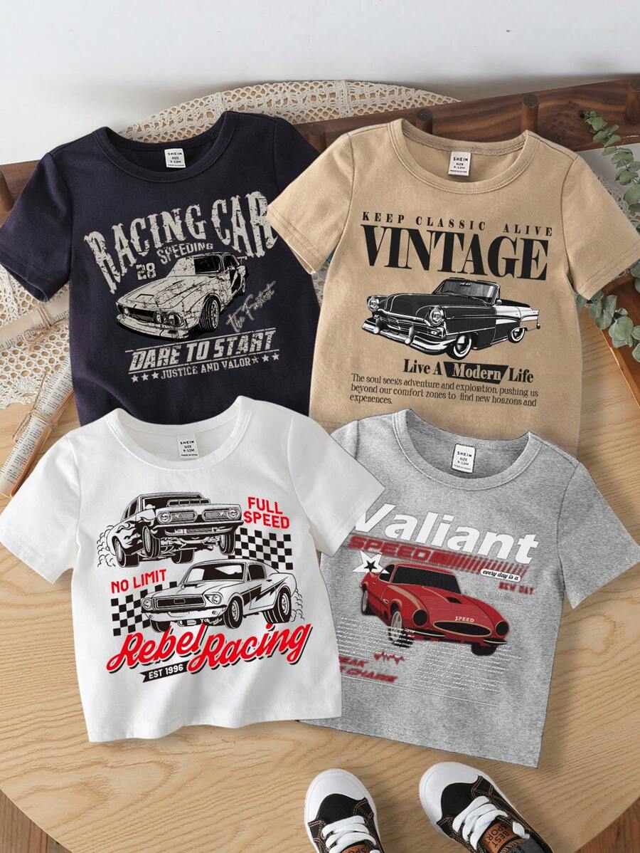 SHEIN Leap Crew Baby Boy Casual Minimalist Short Sleeve Crew Neck Top, Suitable For Summer - Multicolor - View 1