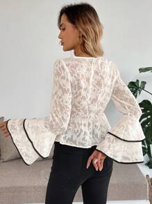 SHEIN Unity Women Elegant Square Neck Cutout Bell Sleeve Blouse Fall Cloth For Women - Apricot - View 2