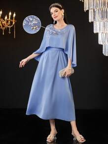 Al Najma 女士优雅浪漫花卉点缀珍珠刺绣派对礼服 - 藍色 - 查看 3