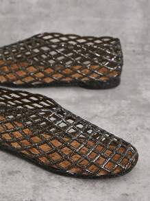 SHUZIA 设计师灵感女士橡胶网眼闪光黑色芭蕾平底鞋——时尚、透气且百搭