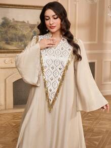 Al Najma Plus Size Women Turkish & Arabian-Style Long Tunic, Modest Kaftan - Apricot - View 1