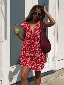 SHEIN Frenchy 女士简约休闲日常短裙 - 紅色 - 查看 1