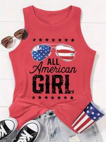 INAWLY 女士眼镜字母印花背心，适合春夏休闲度假穿着 - 玫瑰紅 - 查看 3