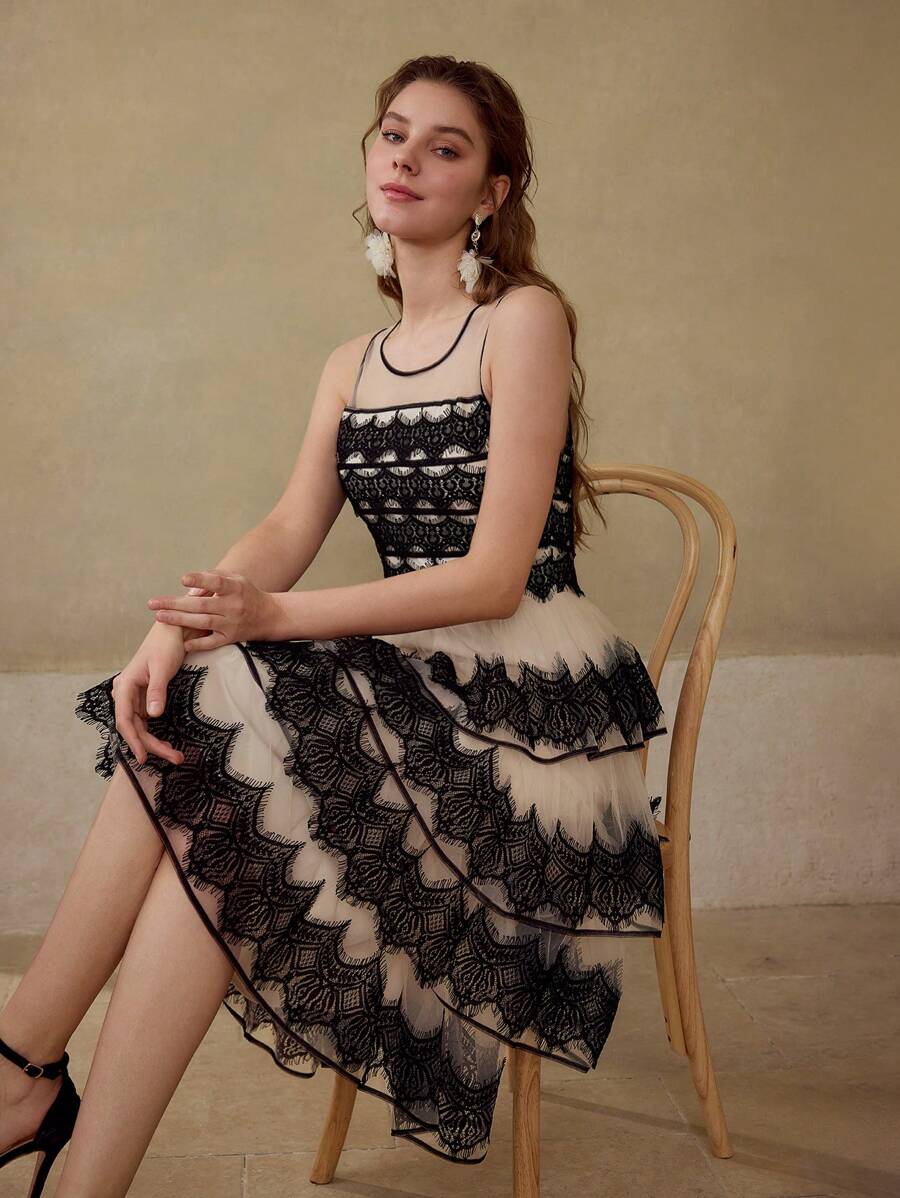 MOTF PREMIUM VESTIDO CON CAPA DE TELA DE MALLA - Albaricoque - Ver 1