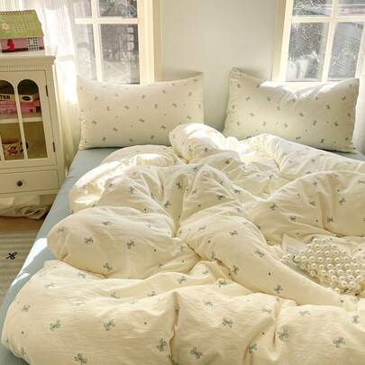 3 件套加厚涤纶清新印花可洗床上用品套装，适合男孩和女孩的宿舍装饰（1 个羽绒被套、2 个枕套、无填充物）