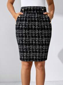 SHEIN Clasi Women's Elegant Faux Leather Pocket With Metal Buckle Skirt, Suitable For Work, Casual And Daily Wear In Summer