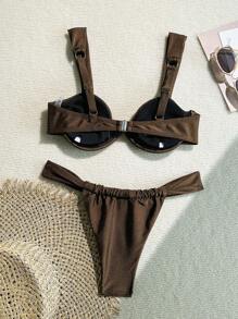 SHEIN X Sofía Suescun Swim Vcay Women's Casual & Stylish Thick Strap Soft Cup Bikini Top & Tunnel Waist Band Triangle Bottom Summer Bikini Set Set