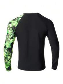 Manfinity Men's Tropical Print Long Sleeve Rash Guard Swim Shirt For Surfing And Swimming - Multicolor - View 2