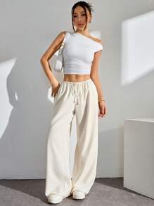 SHEIN PETITE Women's Ultra Low Rise Tie Front Pants