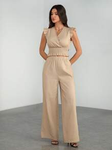 SHEIN Tall Conjunto de 2 piezas para mujer de chaleco de cable estampado verde + pantalones color albaricoque para primavera y verano