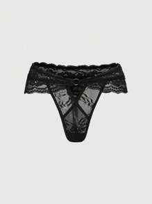 ROMWE Dark Gothic Lace Bra And G-String Sexy Lingerie Set - Black - View 5