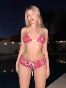 Sweetina 女士夏季沙滩装露背泳衣上衣，带系带装饰和配套泳裤套装，乡村演唱会服装，度假泳装 - 彩色 - 查看 10