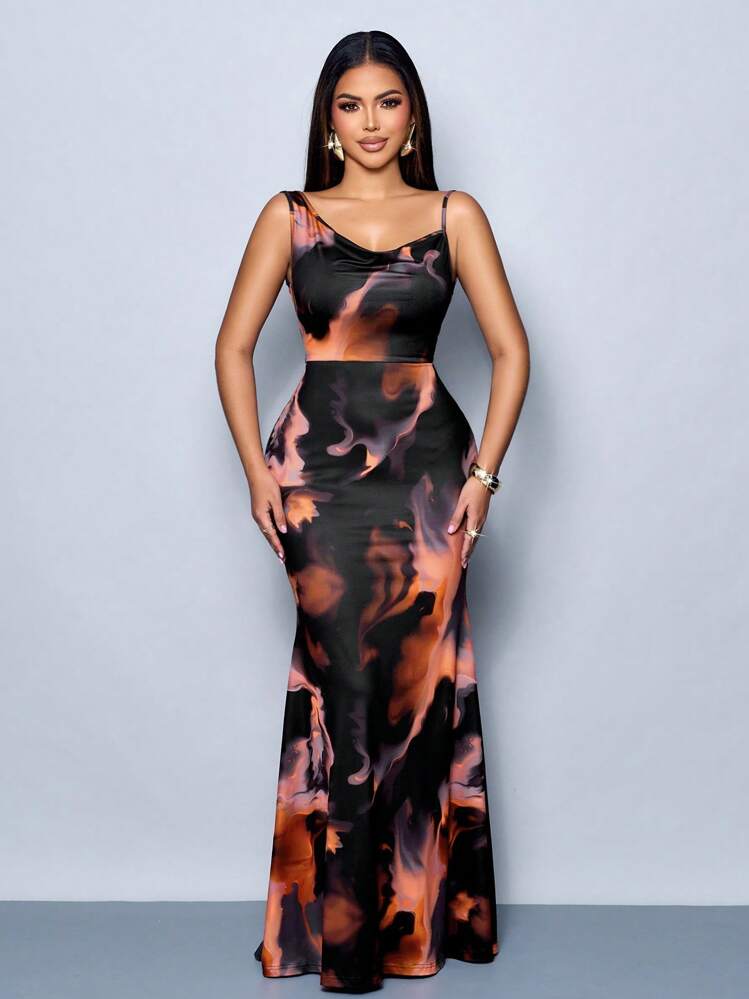 black dress orange flowers Visa