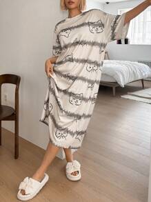 DAZY Vestido tipo camiseta de ajuste holgado con estampado de patrones de dibujos animados lindos para mujeres