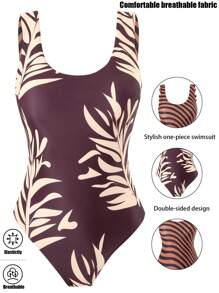 SHEIN Swim Springbreak 女士沙滩装夏季套装，双面休闲圆领无袖复古假日泳衣多种穿着