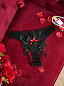 1pc Women's Valentine's Day Lace Embroidery Butterfly Sexy Open Crotch Panties