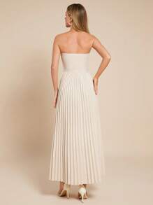 Amorya 女士优雅浪漫垂褶 A 字形连衣裙 - 杏色 - 查看 4