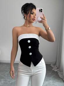Chiquease Women's Outerwear Crop Top With 3D Floral Button Front Design, New Spring Collection - Black - View 3