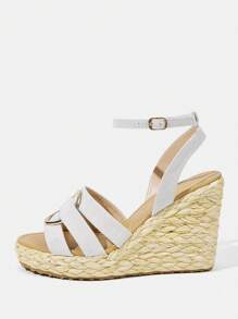 Styleloop Rope Woven Wedge Thick Sole Sandals, Suitable For Party, Wedding, Everyday Wear, Holiday Spring Break Easter - White - View 7