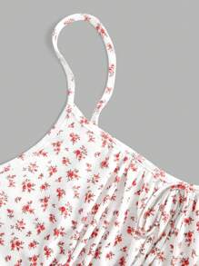 SHEIN EZwear Váy len không tay họa tiết hoa cỡ lớn cho nữ, mùa hè - Đỏ và trắng - Xem 3