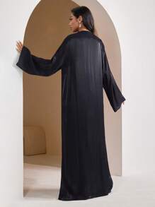 Veilorie Set de halat pentru femei, culoare solidă, cu mânecă lungă și halat cu talie răsucită, stil arab, modest