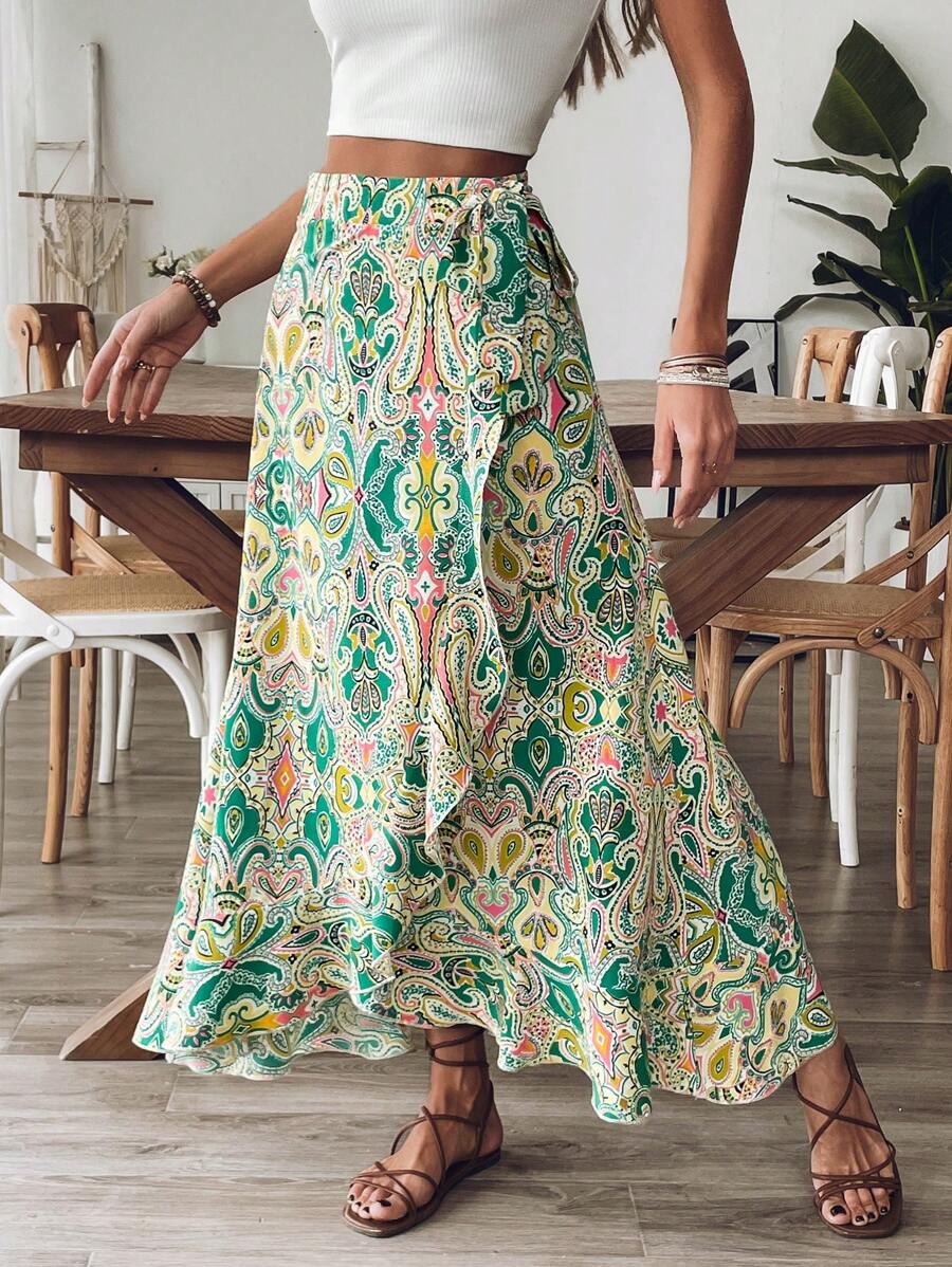 Breezaya 女士佩斯利印花侧蝴蝶结设计裹身裙，休闲且适合假日日常穿着