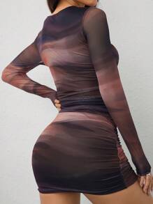 SHEIN PETITE Vestido Míni Drapeado de Lycra Estampa tie-dye para Mulher