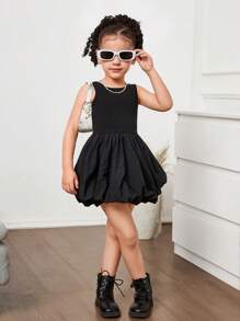 SHEIN Young Girl Plain Round Neck Backless Snug Fit Knit Dress