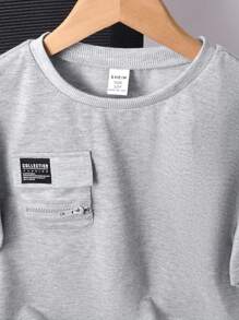 2pcs/Set Tween Boy Spring/Summer Casual Fashion Unique Design Utility Jacket With Shorts, Daily"Daddy And Me" Matching Outfits (Sold Separately) - Grey - View 6