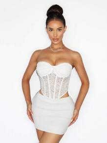 Zolique Spring Sexy Travel Lace Twisted Underwire Fishbone Corset Women's Tops - White - View 5