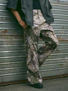 Manfinity NXTstreet Men's Olive Green Printed Loose Woven Casual Long Pants - Multicolor - View 1