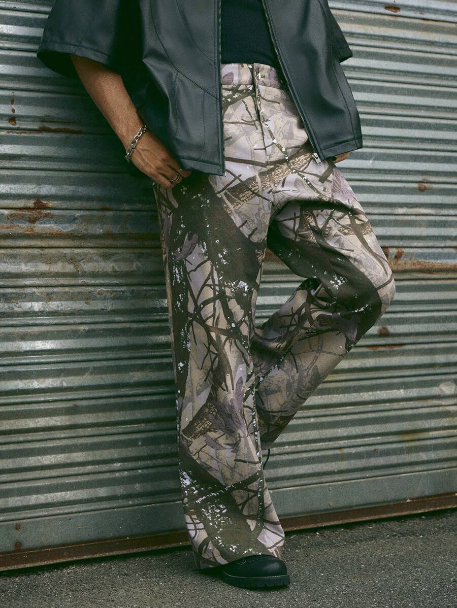 Manfinity NXTstreet Men's Olive Green Printed Loose Woven Casual Long Pants - Multicolor - View 1