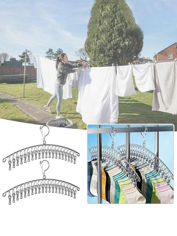 1pc 20 Clips Clothes Hanger,Windproof Clothes Drying Hanger Clothing Rack, Thickened Stainless Steel Laundry Airer, Used For Drying Socks, Bras, Underwear, Stockings And Gloves